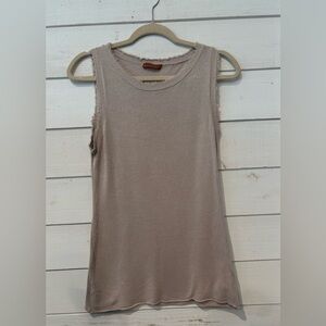Wendy Trendy Tan  Tank Top with Crew Neck with frayed edges
